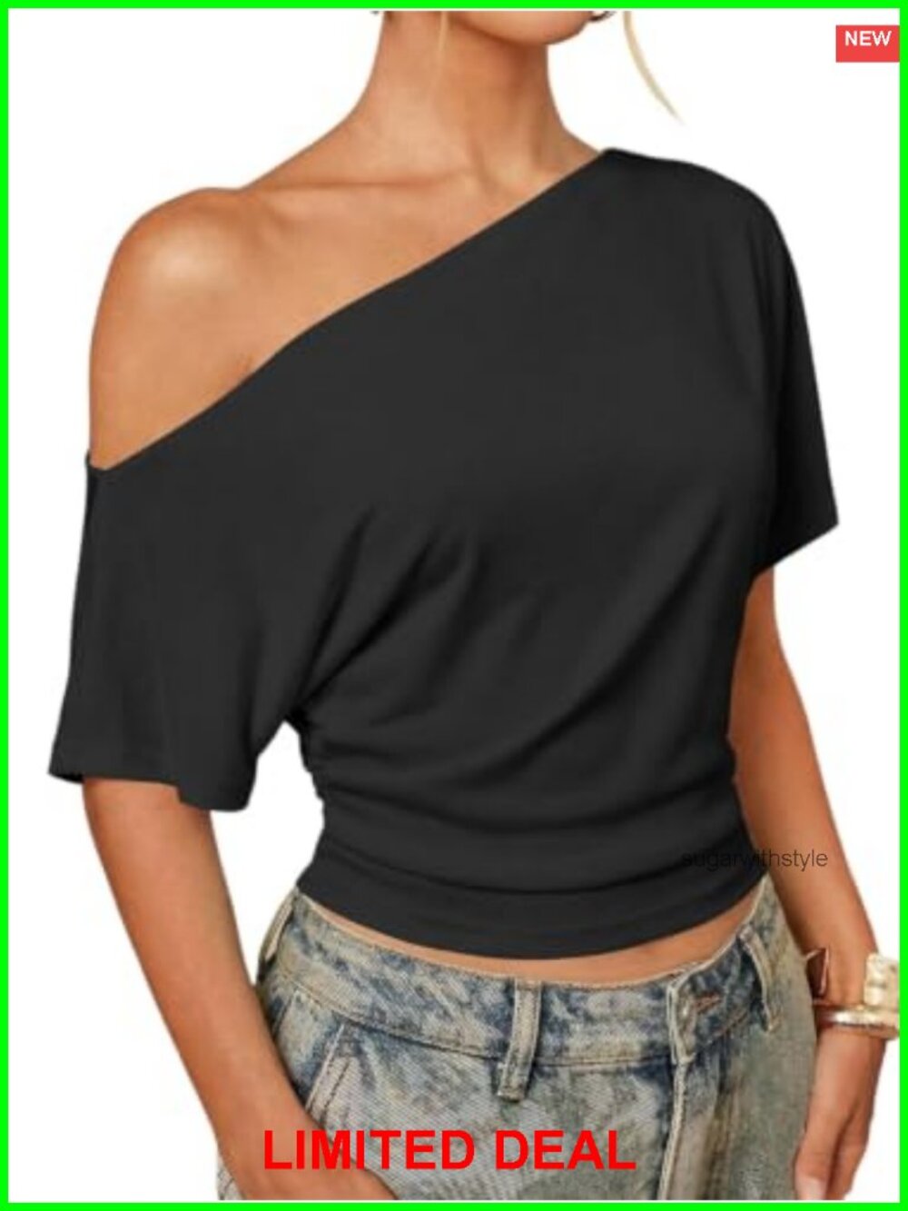 Off Shoulder Crop Top Short Sleeve Ruched Going Out Asymmetric T-Shirt